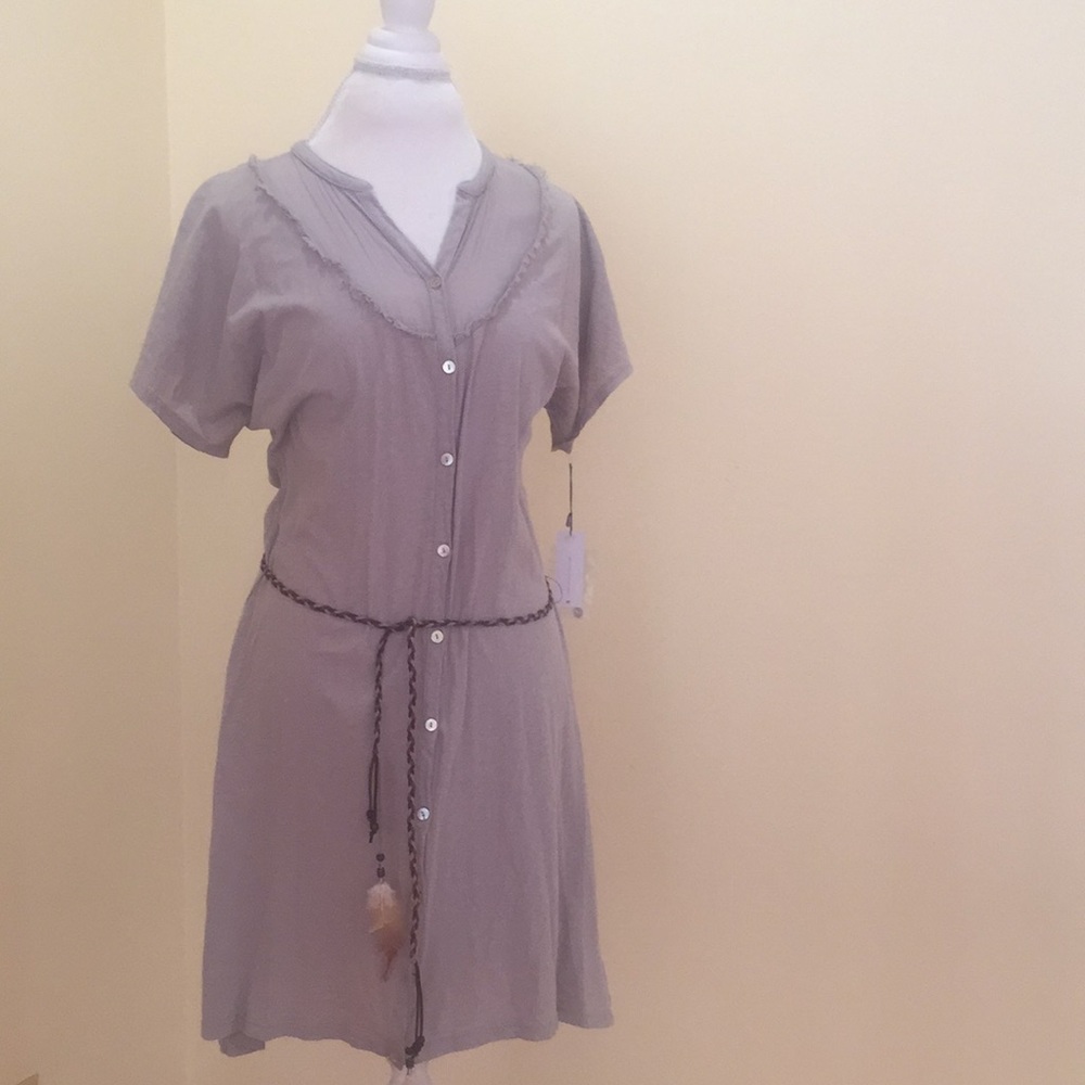 Grey cotton button-down dress. Fun festival frock!